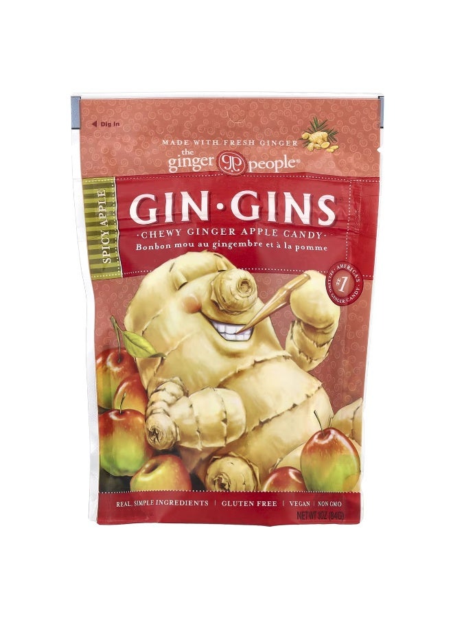 The Ginger People, Gin Gins®, Chewy Ginger Apple Candy, Spicy Apple, 3 oz (84 g)